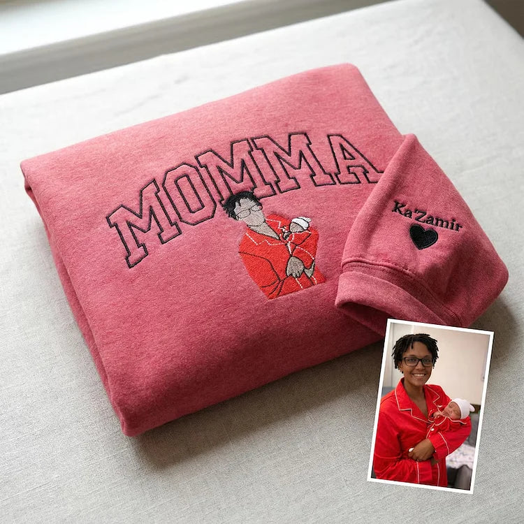 Custom Embroidered Sweatshirt with Mama and Kids Portrait | Mother&