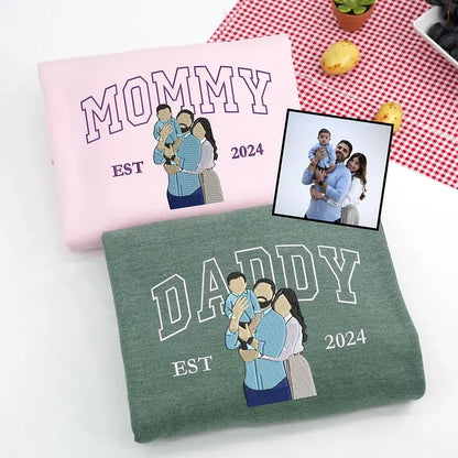 Custom Embroidered Sweatshirt with Mama and Kids Portrait | Mother&