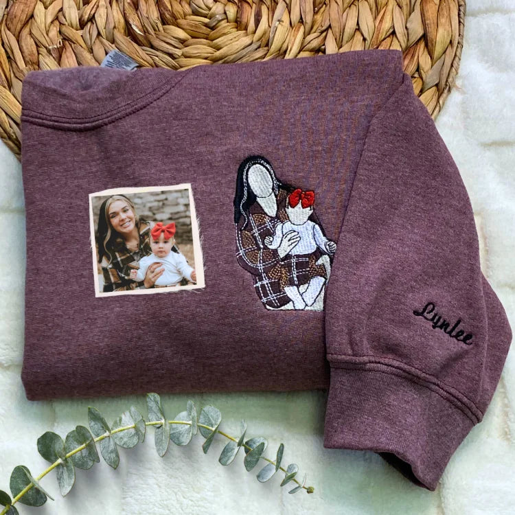 Custom Mama,Mom Portrait Embroidered T-shirt Sweatshirt | Gifts for Mom