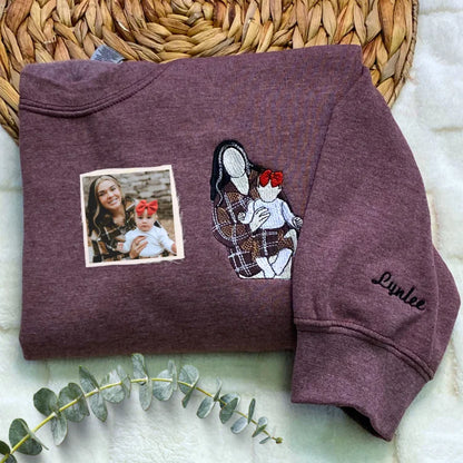 Custom Mama,Mom Portrait Embroidered T-shirt Sweatshirt | Gifts for Mom