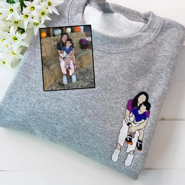 Custom Mama,Mom Portrait Embroidered T-shirt Sweatshirt | Gifts for Mom