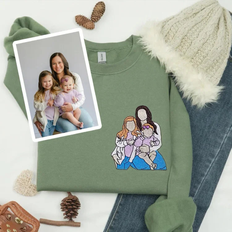 Custom Mama,Mom Portrait Embroidered T-shirt Sweatshirt | Gifts for Mom