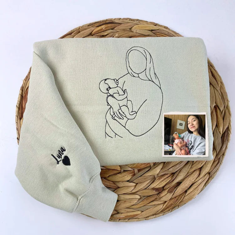 Custom Mama,Mom Portrait Embroidered T-shirt Sweatshirt | Gifts for Mom