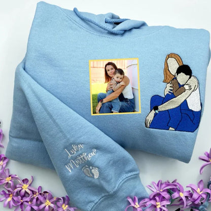 Custom Mama,Mom Portrait Embroidered T-shirt Sweatshirt | Gifts for Mom