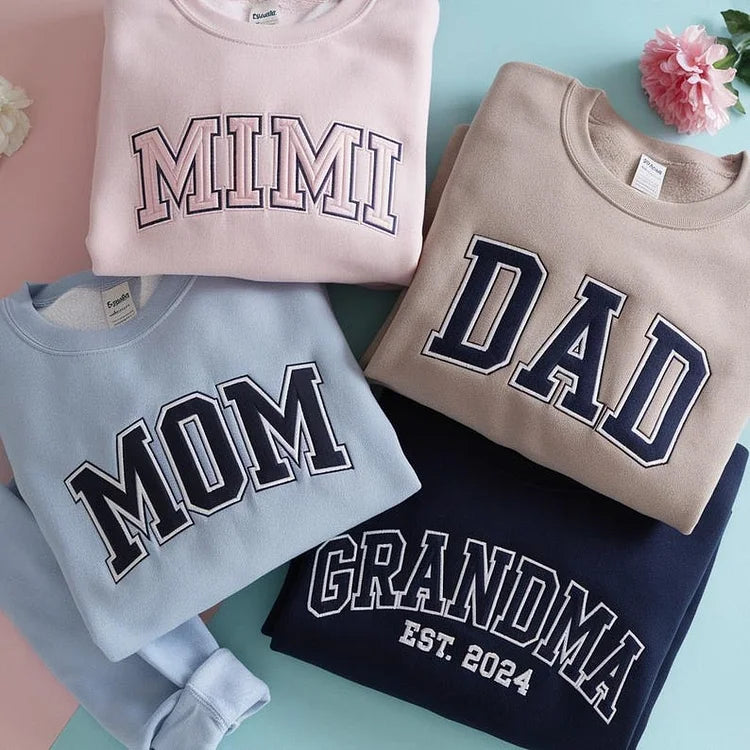 Custom Mama &amp; Dad Embroidered Sweatshirt | Gift for Mom &amp; Dad