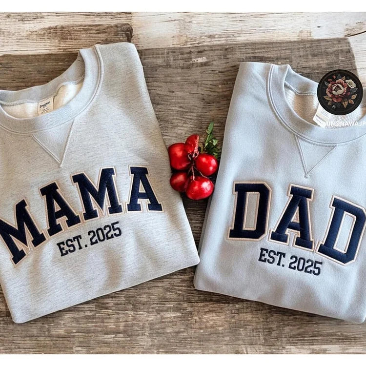 Custom Mama &amp; Dad Embroidered Sweatshirt | Gift for Mom &amp; Dad