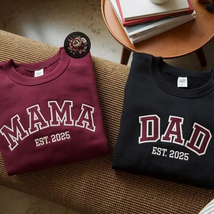 Custom Mama &amp; Dad Embroidered Sweatshirt | Gift for Mom &amp; Dad