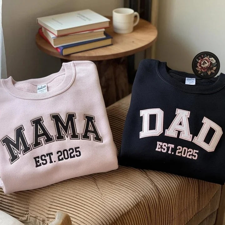 Custom Mama &amp; Dad Embroidered Sweatshirt | Gift for Mom &amp; Dad
