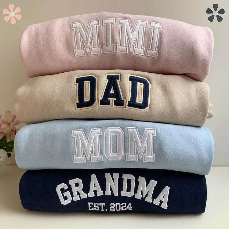 Custom Mama &amp; Dad Embroidered Sweatshirt | Gift for Mom &amp; Dad