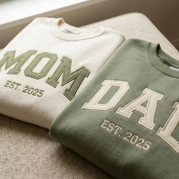 Custom Embroidered "Mom &amp; Dad" Matching Sweatshirts –Cozy Gift for Parents