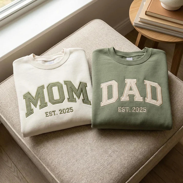 Custom Embroidered "Mom &amp; Dad" Matching Sweatshirts –Cozy Gift for Parents