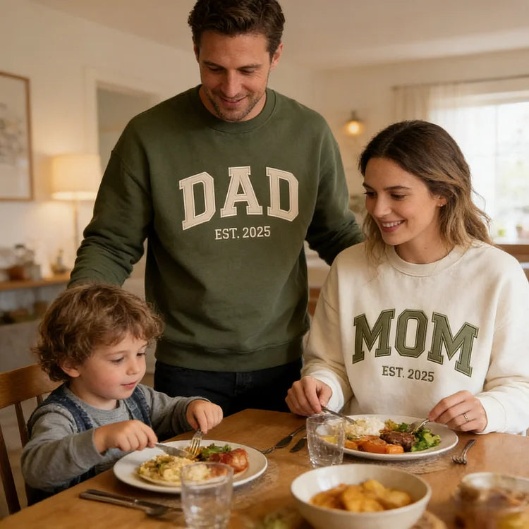 Custom Embroidered "Mom &amp; Dad" Matching Sweatshirts –Cozy Gift for Parents