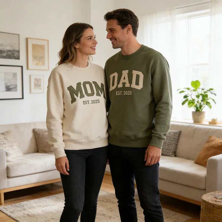 Custom Embroidered "Mom &amp; Dad" Matching Sweatshirts –Cozy Gift for Parents