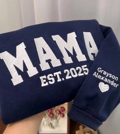 Personalized Embroidered MAMA/DAD Sweatshirt - Custom Kids Names on Sleeve