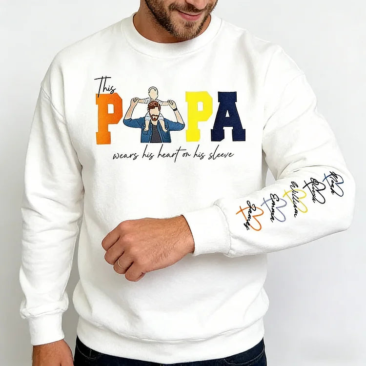 Custom Embroidered DAD Portrait Sweatshirt with Heart on Sleeve Fathers Day Gift for Dad