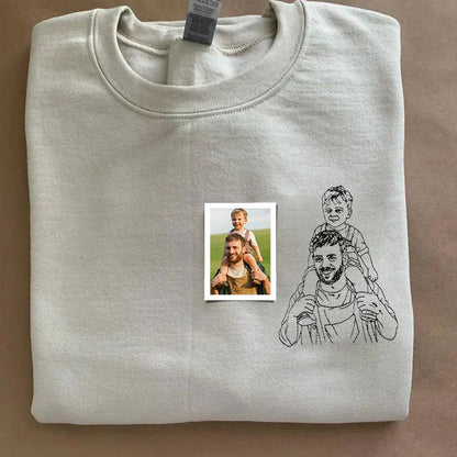 Custom Photo Portrait Embroidered Sweatshirt - Personalized Gift for Dad