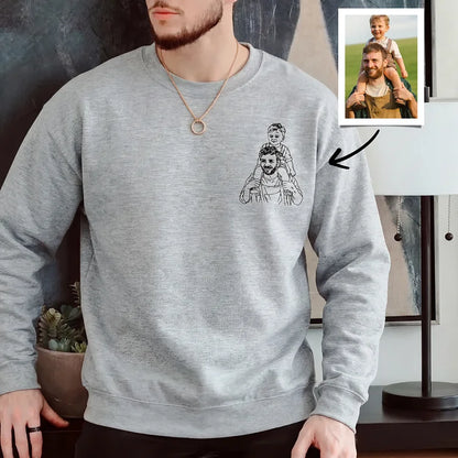 Custom Photo Portrait Embroidered Sweatshirt - Personalized Gift for Dad