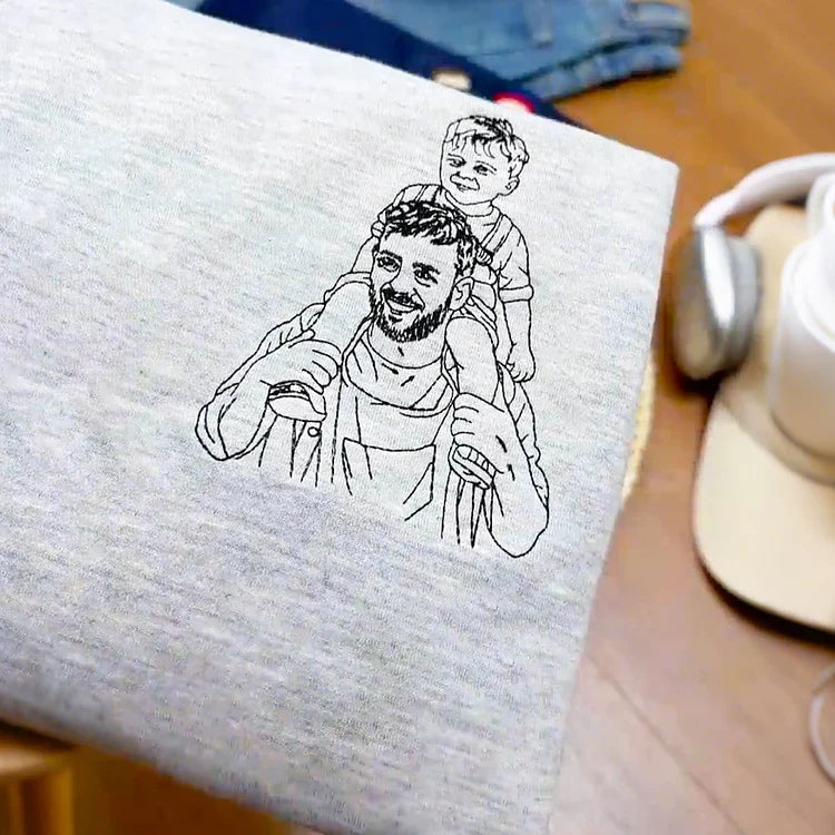 Custom Photo Portrait Embroidered Sweatshirt - Personalized Gift for Dad