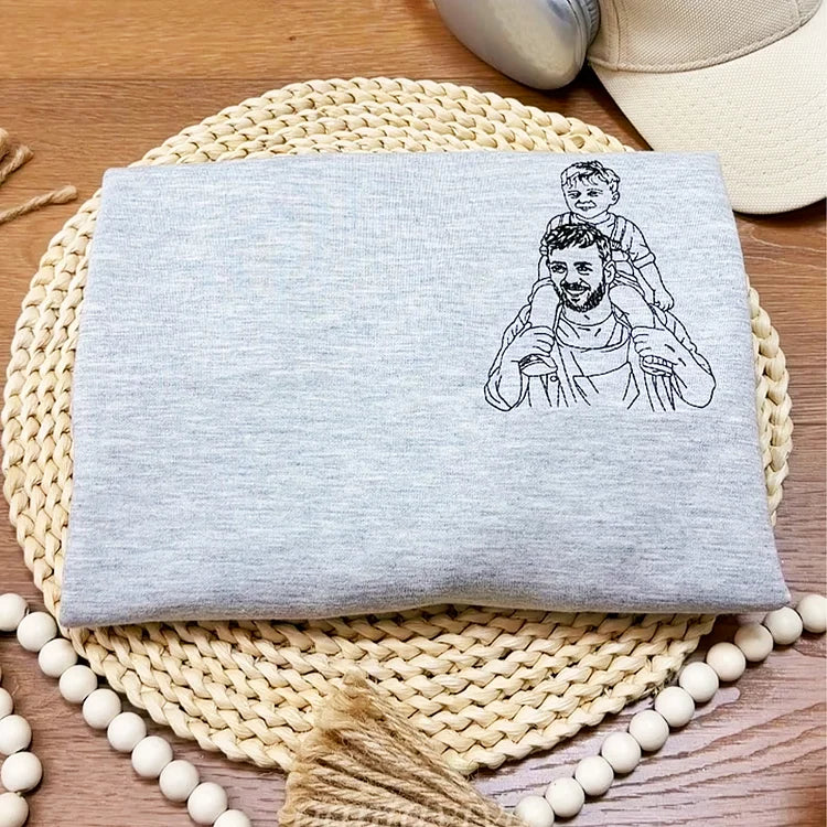 Custom Photo Portrait Embroidered Sweatshirt - Personalized Gift for Dad