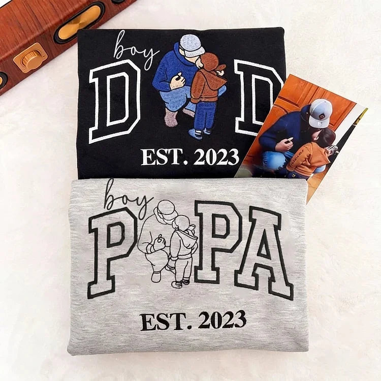 Custom Embroidered Boy Dad Portrait Sweatshirt with Baby Photo - Father&
