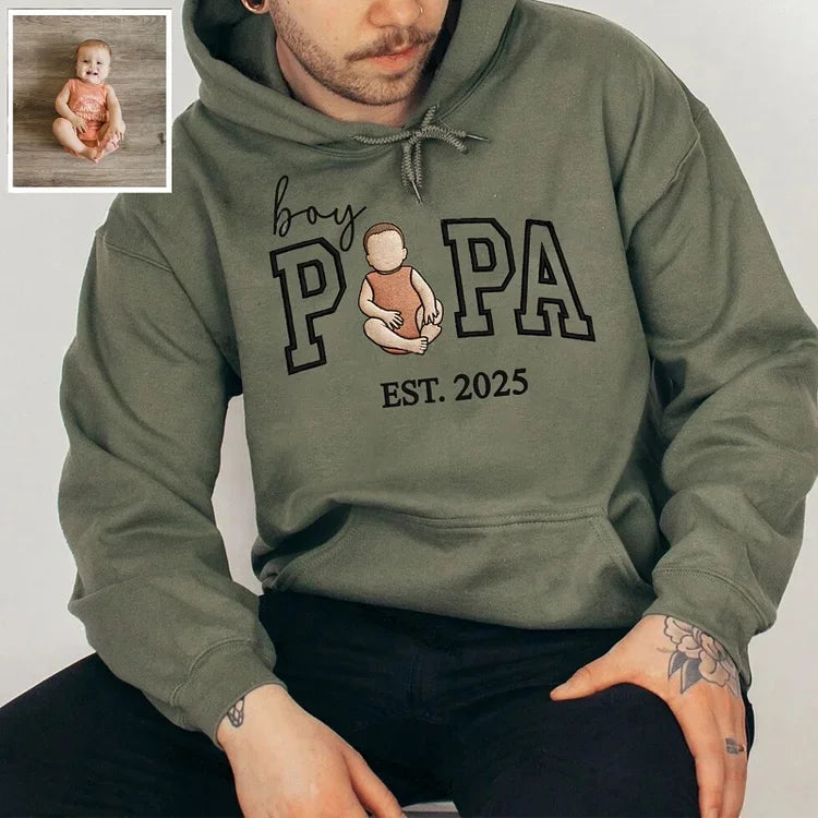Custom Embroidered Boy Dad Portrait Sweatshirt with Baby Photo - Father&