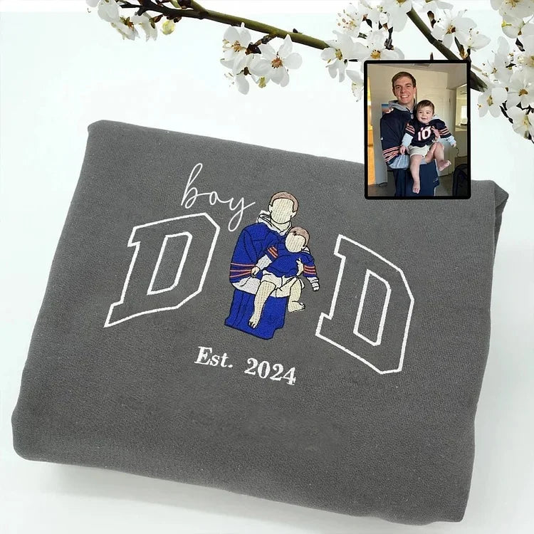 Custom Embroidered Boy Dad Portrait Sweatshirt with Baby Photo - Father&