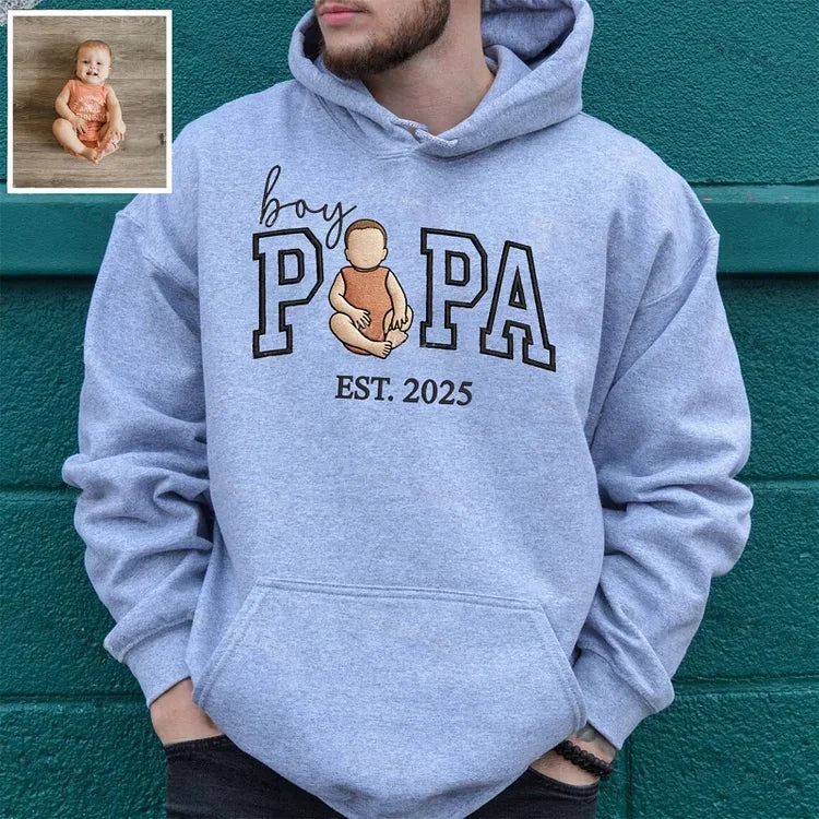 Custom Embroidered Boy Dad Portrait Sweatshirt with Baby Photo - Father&