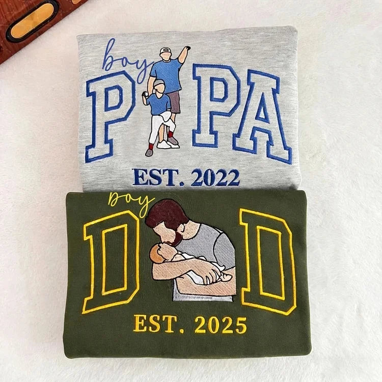 Custom Embroidered Boy Dad Portrait Sweatshirt with Baby Photo - Father&
