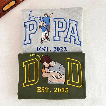 Custom Embroidered Boy Dad Portrait Sweatshirt with Baby Photo - Father&