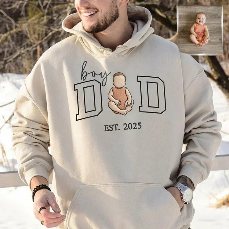Custom Embroidered Boy Dad Portrait Sweatshirt with Baby Photo - Father&