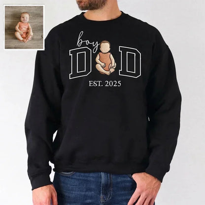 Custom Embroidered Boy Dad Portrait Sweatshirt with Baby Photo - Father&