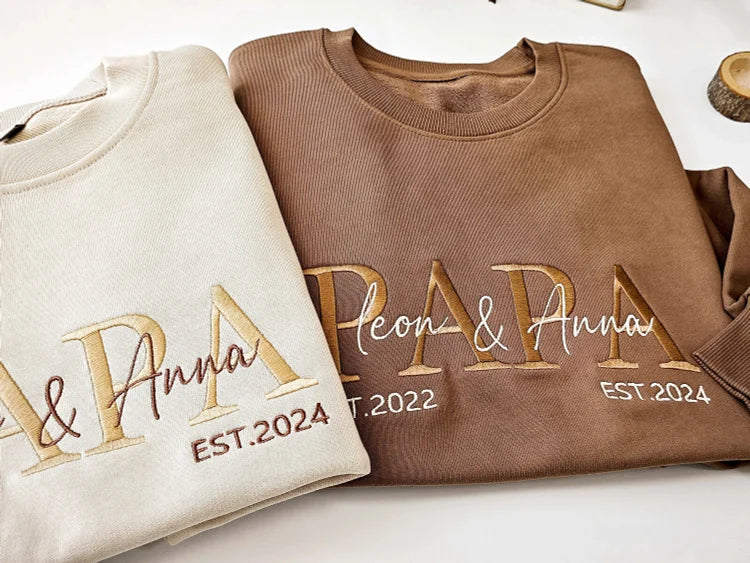 Custom Embroidered PAPA Est Sweatshirt with Kids&