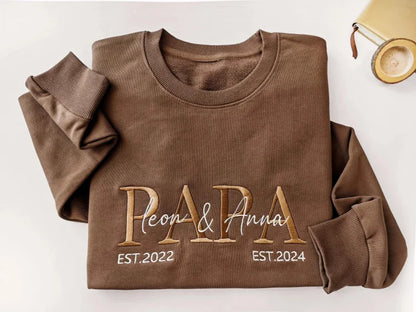 Custom Embroidered PAPA Est Sweatshirt with Kids' Names | Father's Day Gift