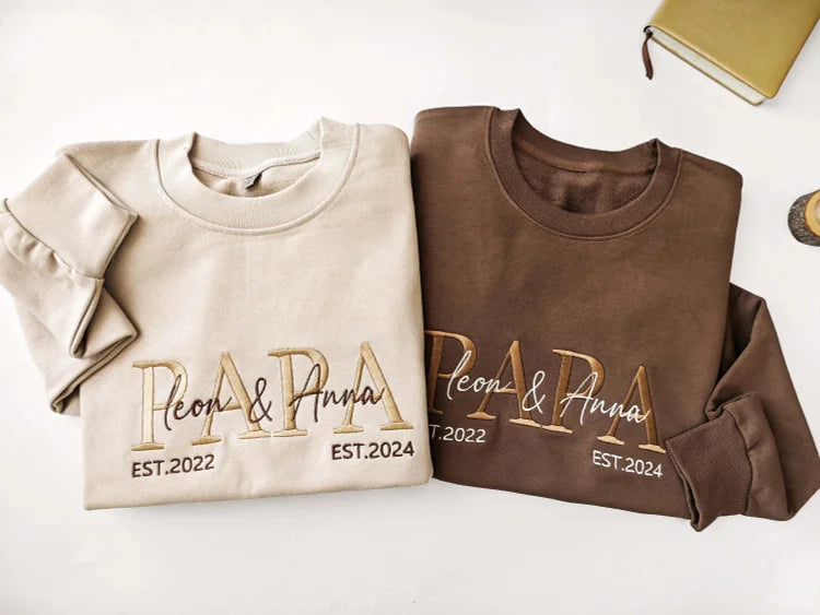 Custom Embroidered PAPA Est Sweatshirt with Kids&