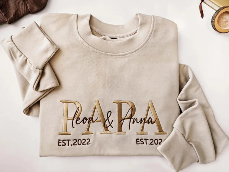 Custom Embroidered PAPA Est Sweatshirt with Kids&