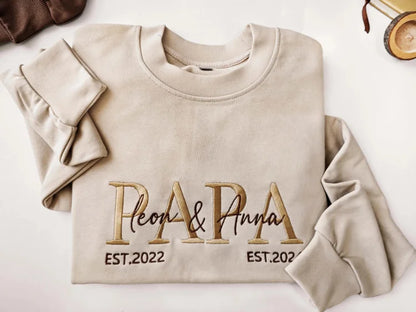 Custom Embroidered PAPA Est Sweatshirt with Kids' Names | Father's Day Gift