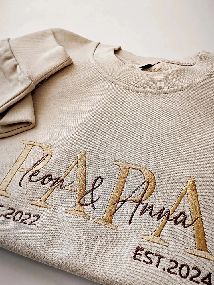 Custom Embroidered PAPA Est Sweatshirt with Kids&
