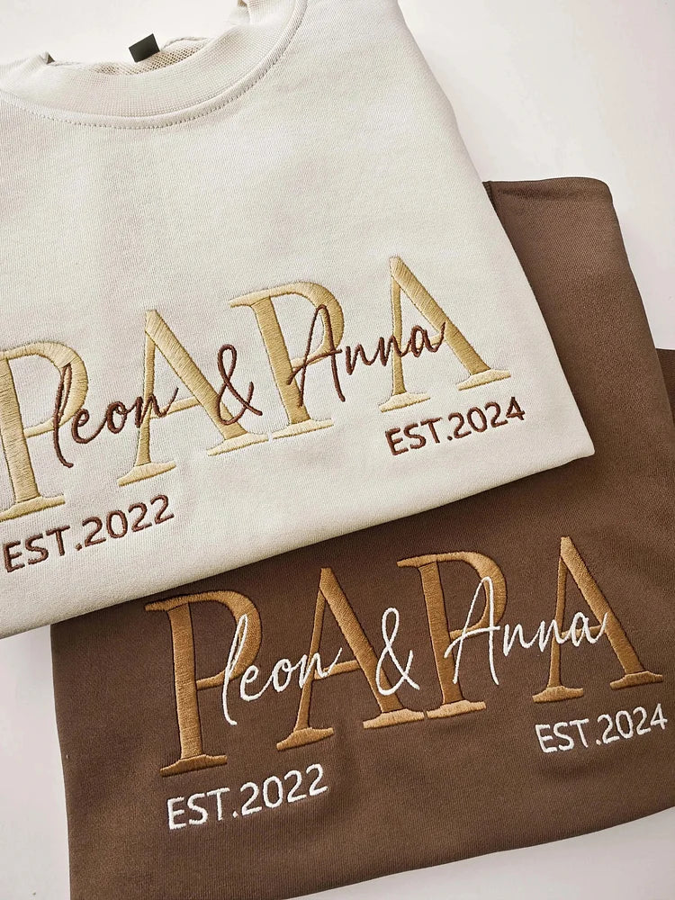 Custom Embroidered PAPA Est Sweatshirt with Kids&