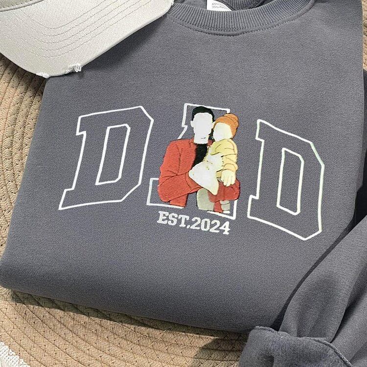 Custom Embroidered Dad Sweatshirt with Family Portrait | Father&