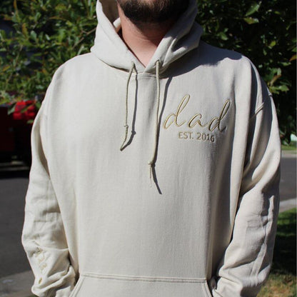 Custom Embroidered Dad Sweatshirt with Kid's Name on Sleeve | Father's Day Gift