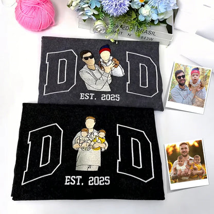 Custom Dad Portrait Embroidered Vintage Washed Sweatshirt | Father's Day Gift
