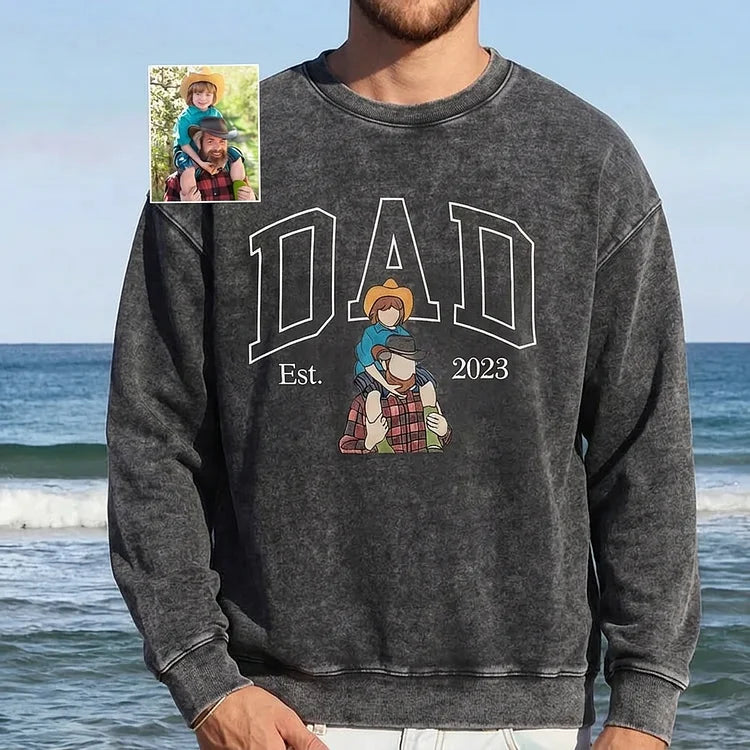 Custom DAD Photo Illustration Vintage Washed Sweatshirt | Father&