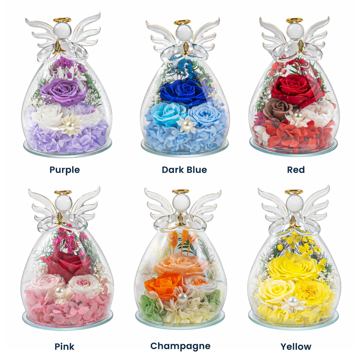 Mother’s Day Gifts, Personalized "Mom We Love You" Glass Angel Dome with Preserved Roses &amp; LED Light – Eternal Love Gift