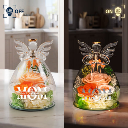 Mother’s Day Gifts, Personalized "Mom We Love You" Glass Angel Dome with Preserved Roses &amp; LED Light – Eternal Love Gift