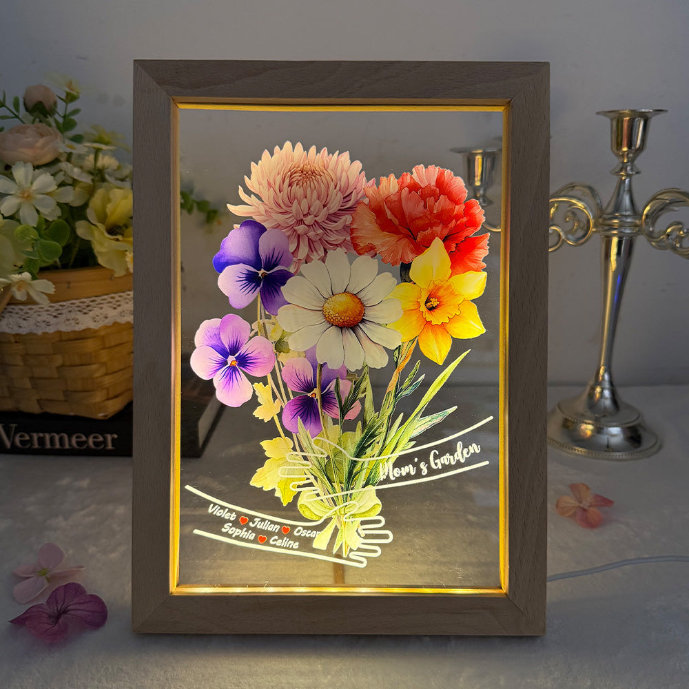 Custom Hug Birth Month Flower Bouquet with Names LED Night Light Frame | Mother&
