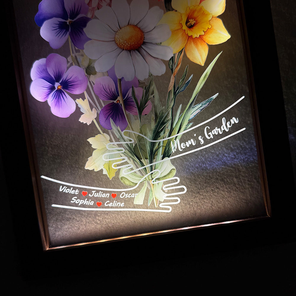 Custom Hug Birth Month Flower Bouquet with Names LED Night Light Frame | Mother&