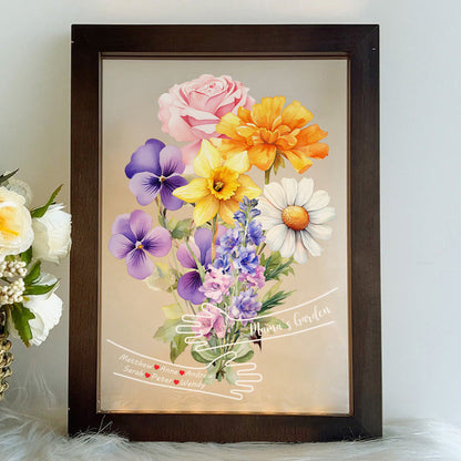 Custom Hug Birth Month Flower Bouquet with Names LED Night Light Frame | Mother&