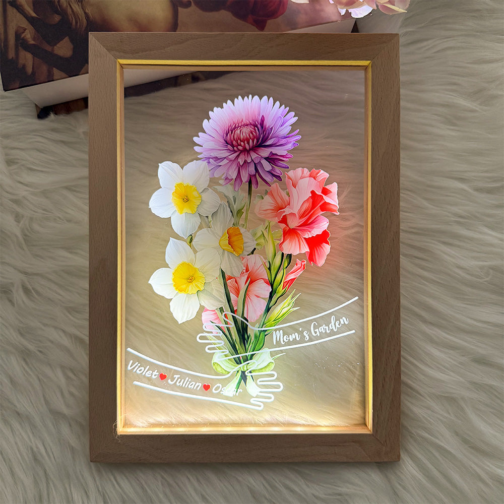 Custom Hug Birth Month Flower Bouquet with Names LED Night Light Frame | Mother&