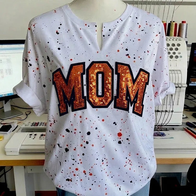 Custom Sequin &amp; Velvet Mama Mom Sweatshirt - Personalized Splatter Paint Mother&
