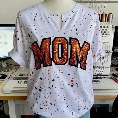 Custom Sequin &amp; Velvet Mama Mom Sweatshirt - Personalized Splatter Paint Mother&